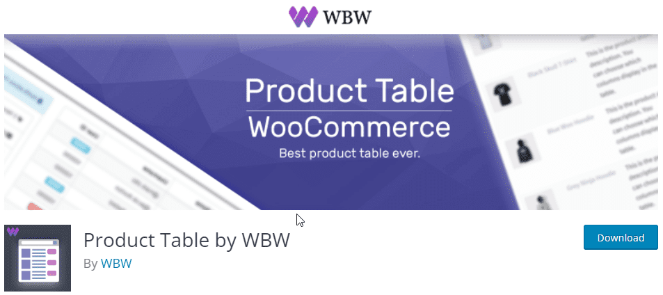 Product Table by WooBeWoo plugin