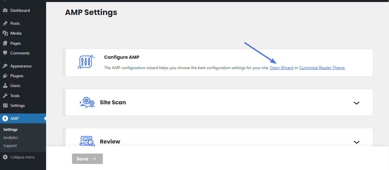 AMP settings page - WordPress AMP